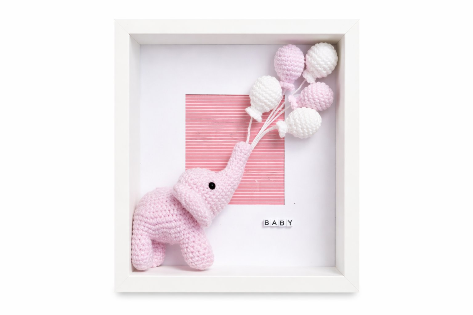 Pink baby elephant with balloons frame